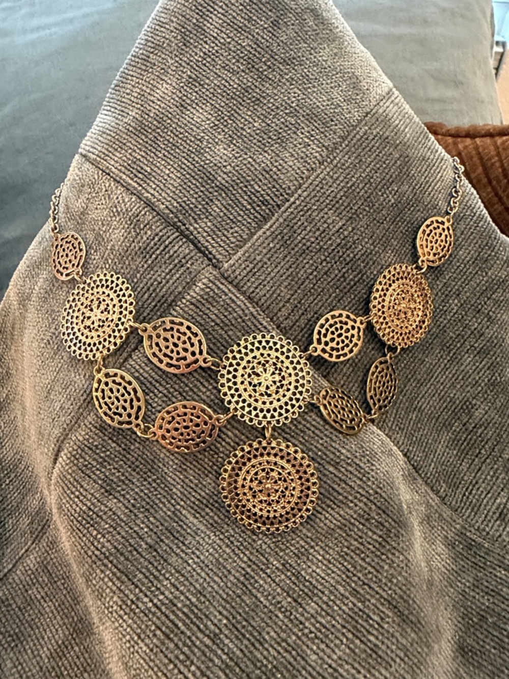 Gold Filigree Medallion Statement Necklace - Women Jewelry